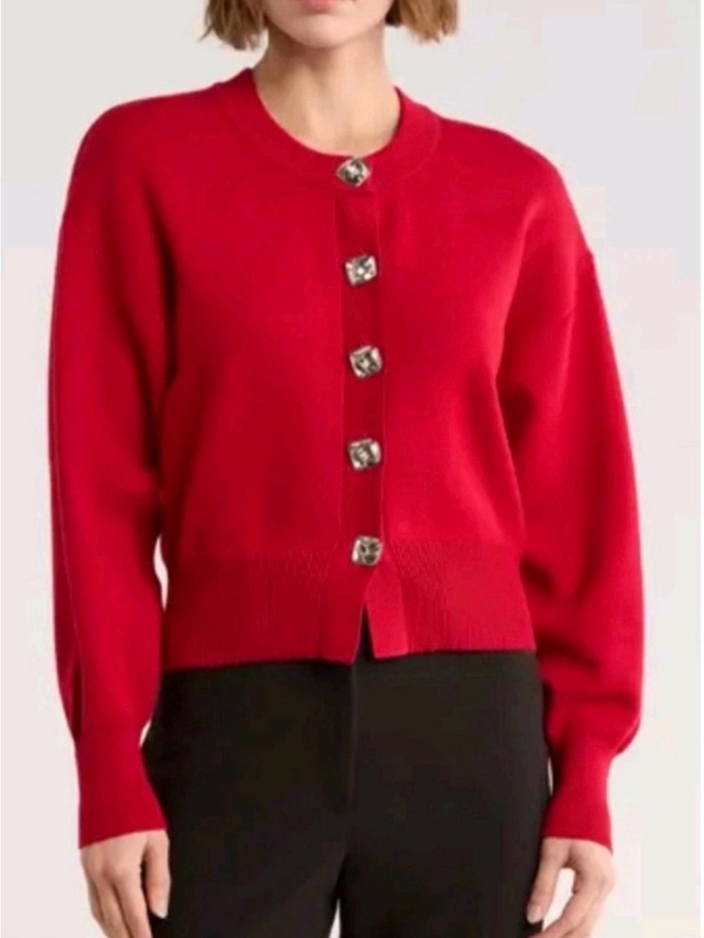 Jason Wu Bright Red Cropped Button Cardigan Sz M NWT/0408